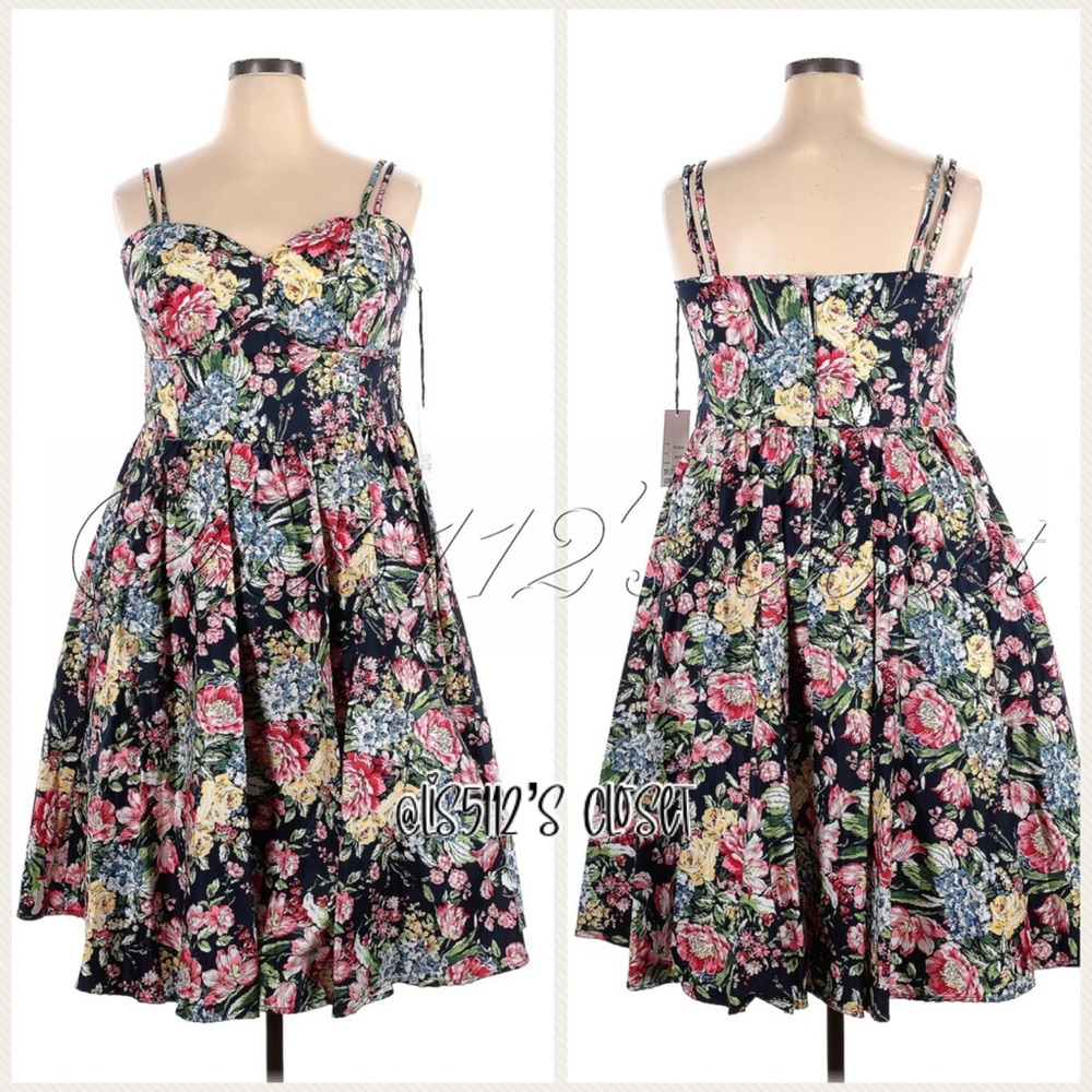 Unique Vintage Navy Garden Party Floral Print Pinup Retro Swing Dress 2X 18 - Picture 11 of 14